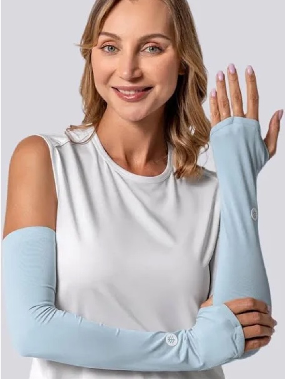 NWT Coolibar Light Blue Backspin Women's Performance Arm Sleeves S/M